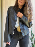 Chaqueta eco cuero cuello mano negro desgastado