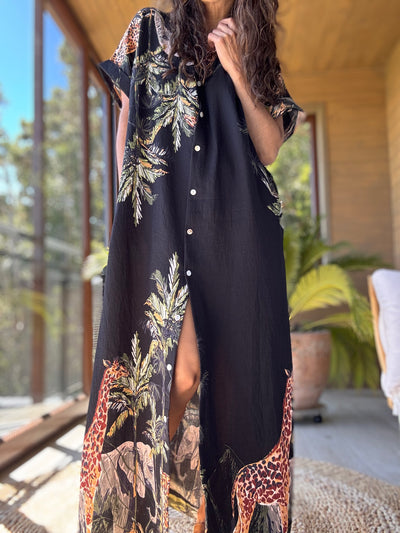 Vestido selva negro manga corta