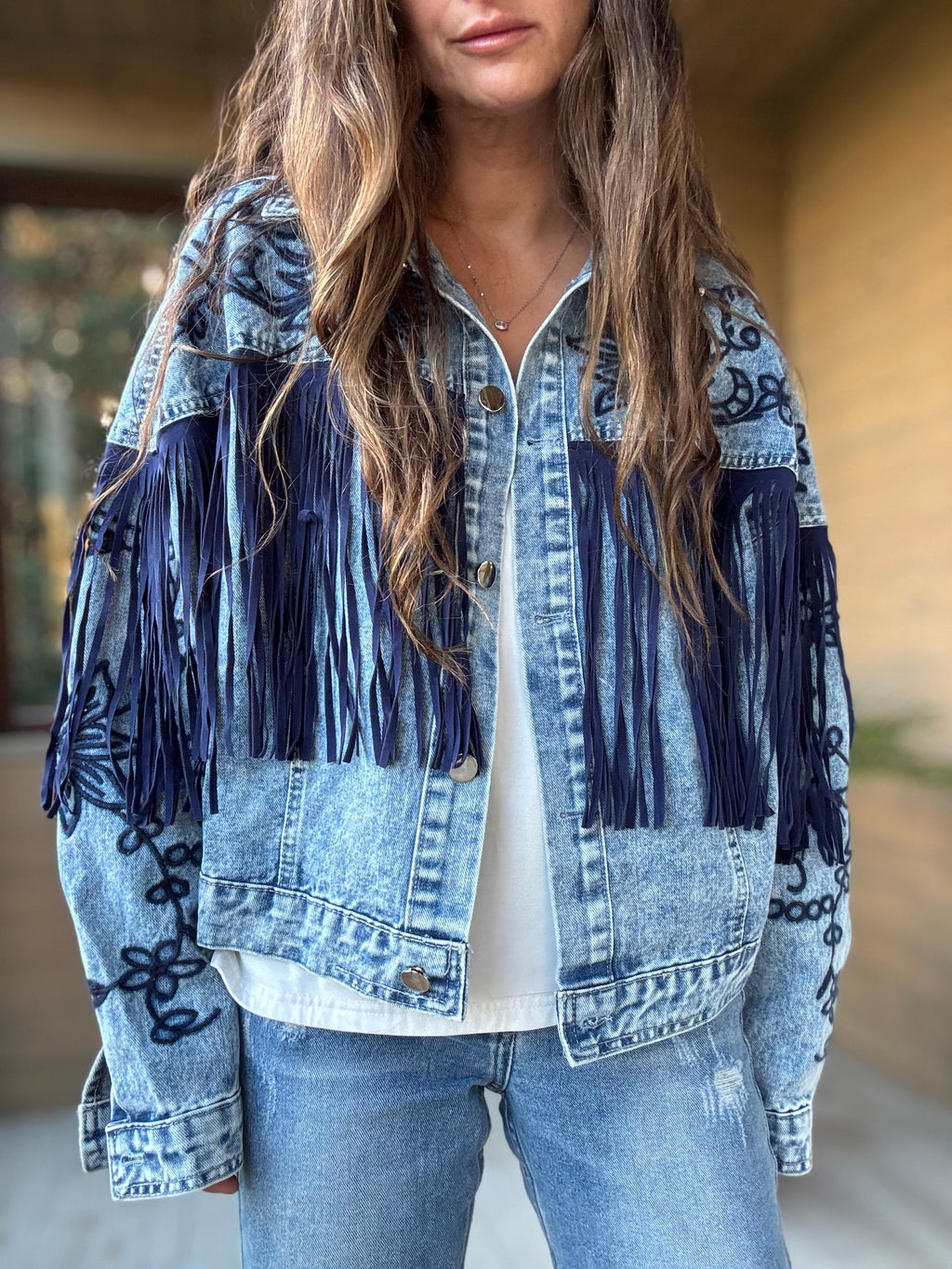 Chaqueta jeans flecos