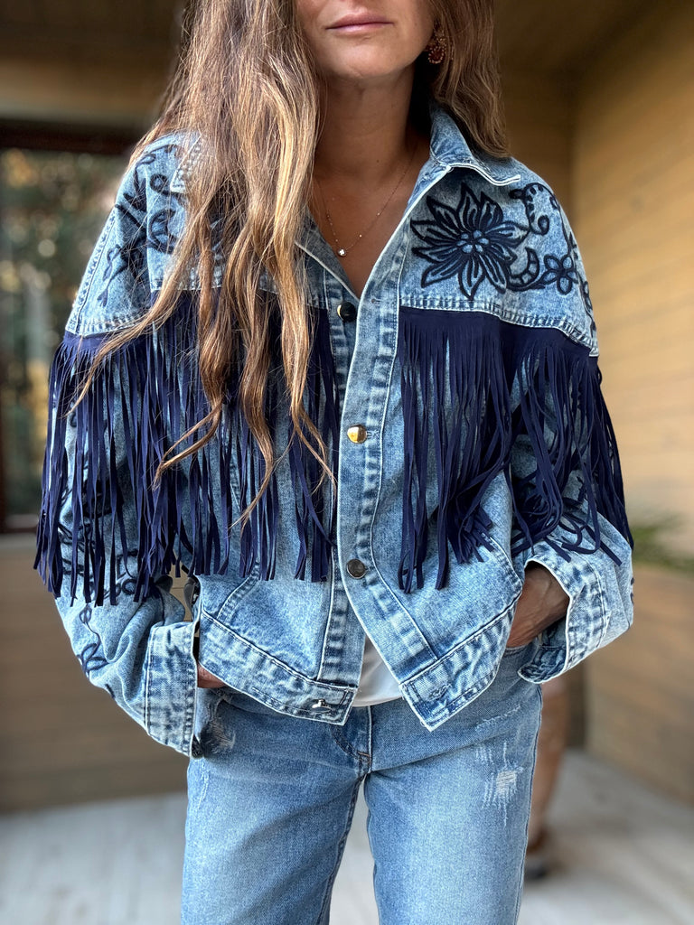 Chaqueta jeans flecos