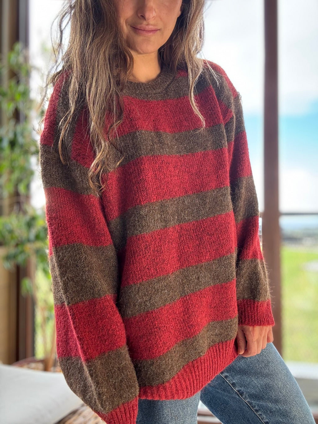 Chaleco líneas rojo café