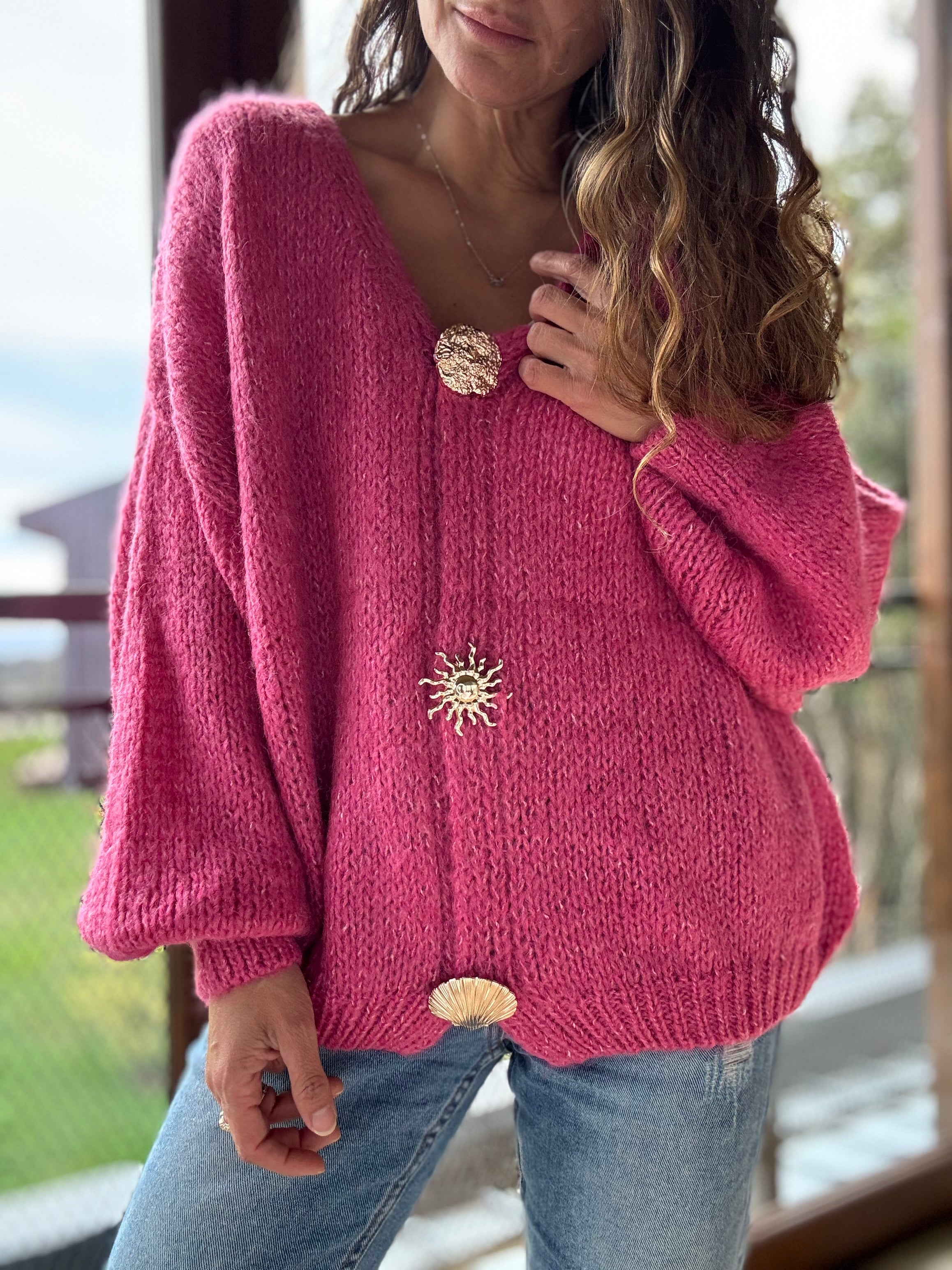 Chaleco botón prendedor fucsia