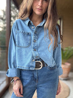 Sobre camisa jeans corta