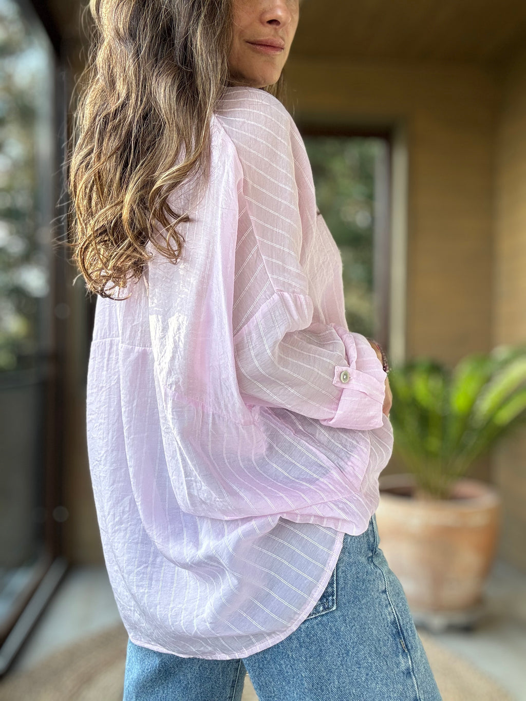 Camisa fluida líneas rosado
