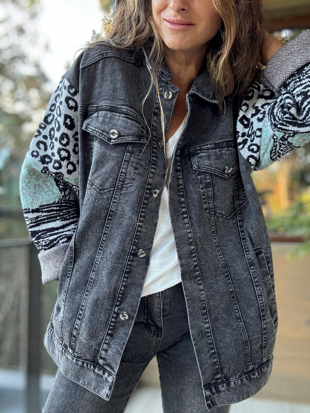 Chaqueta mixta negro jeans lana