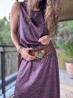 Vestido satén animal print vino