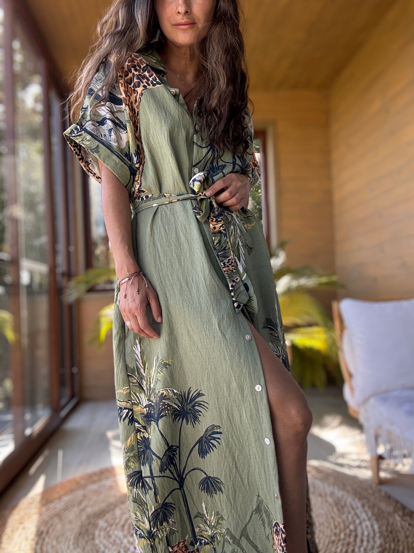 Vestido selva verde manga corta