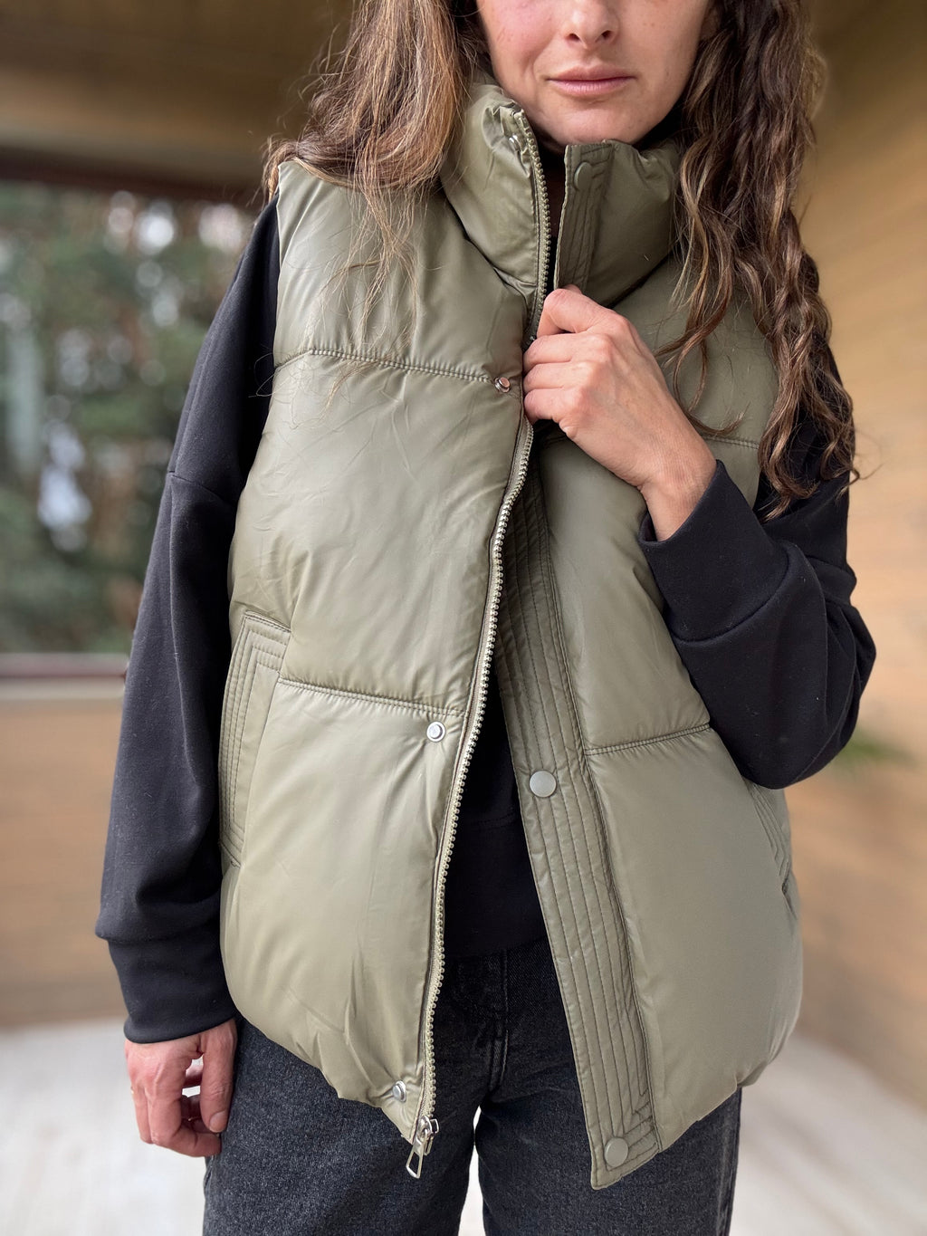 Parka sin mangas impermeable verde
