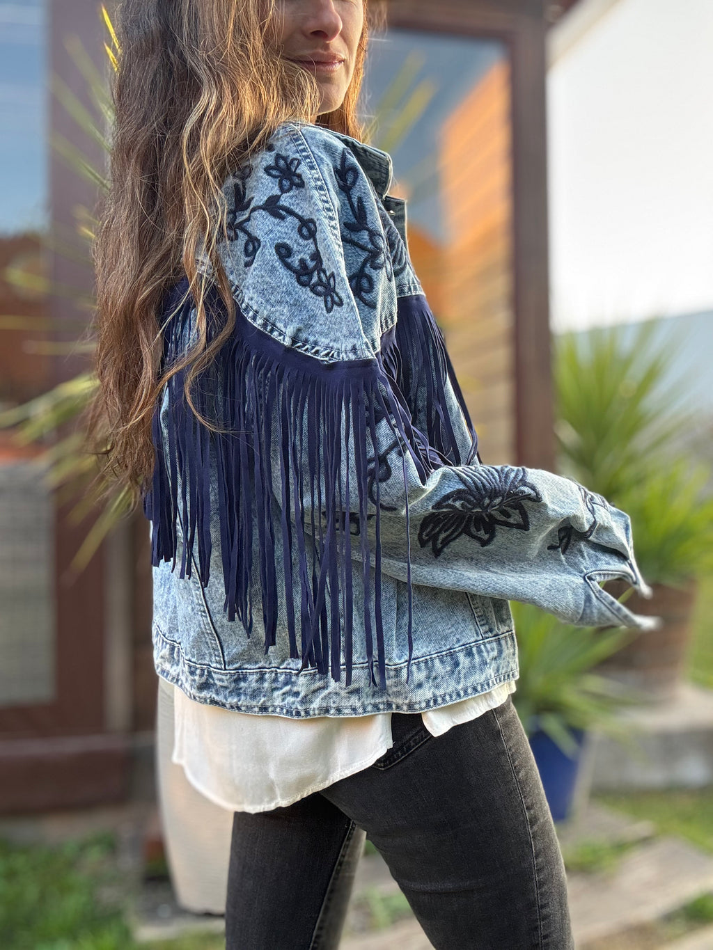 Chaqueta jeans flecos