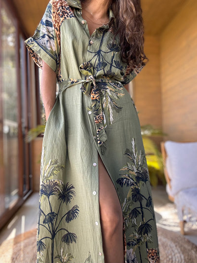 Vestido selva verde manga corta