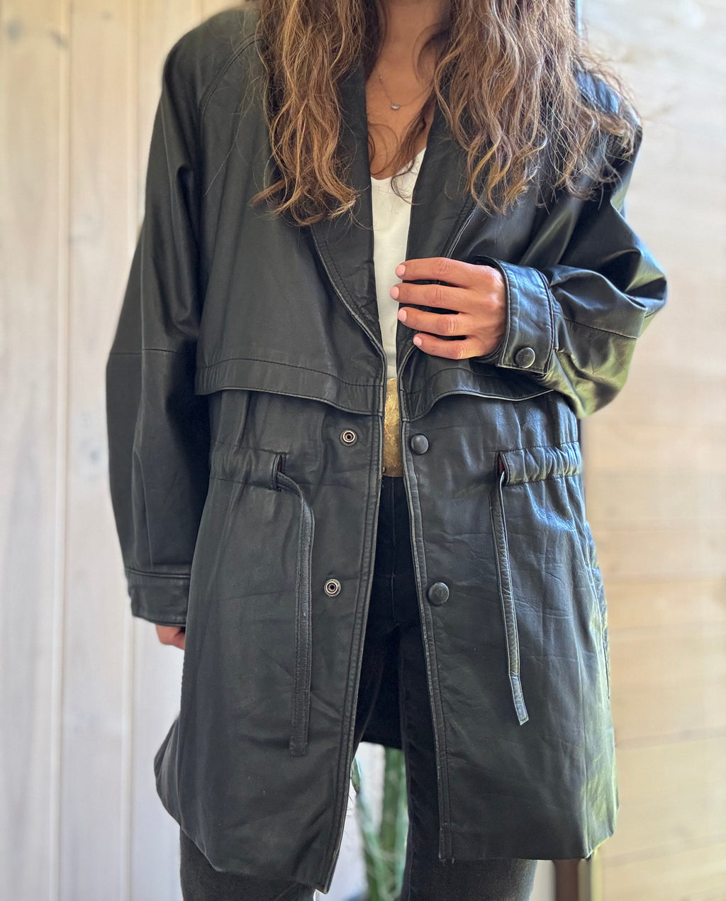 Chaqueta cuero gris oscuro vintage - USADO