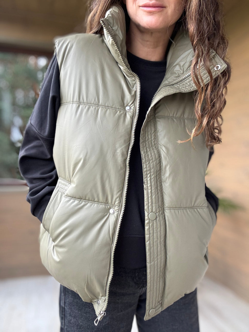 Parka sin mangas impermeable verde