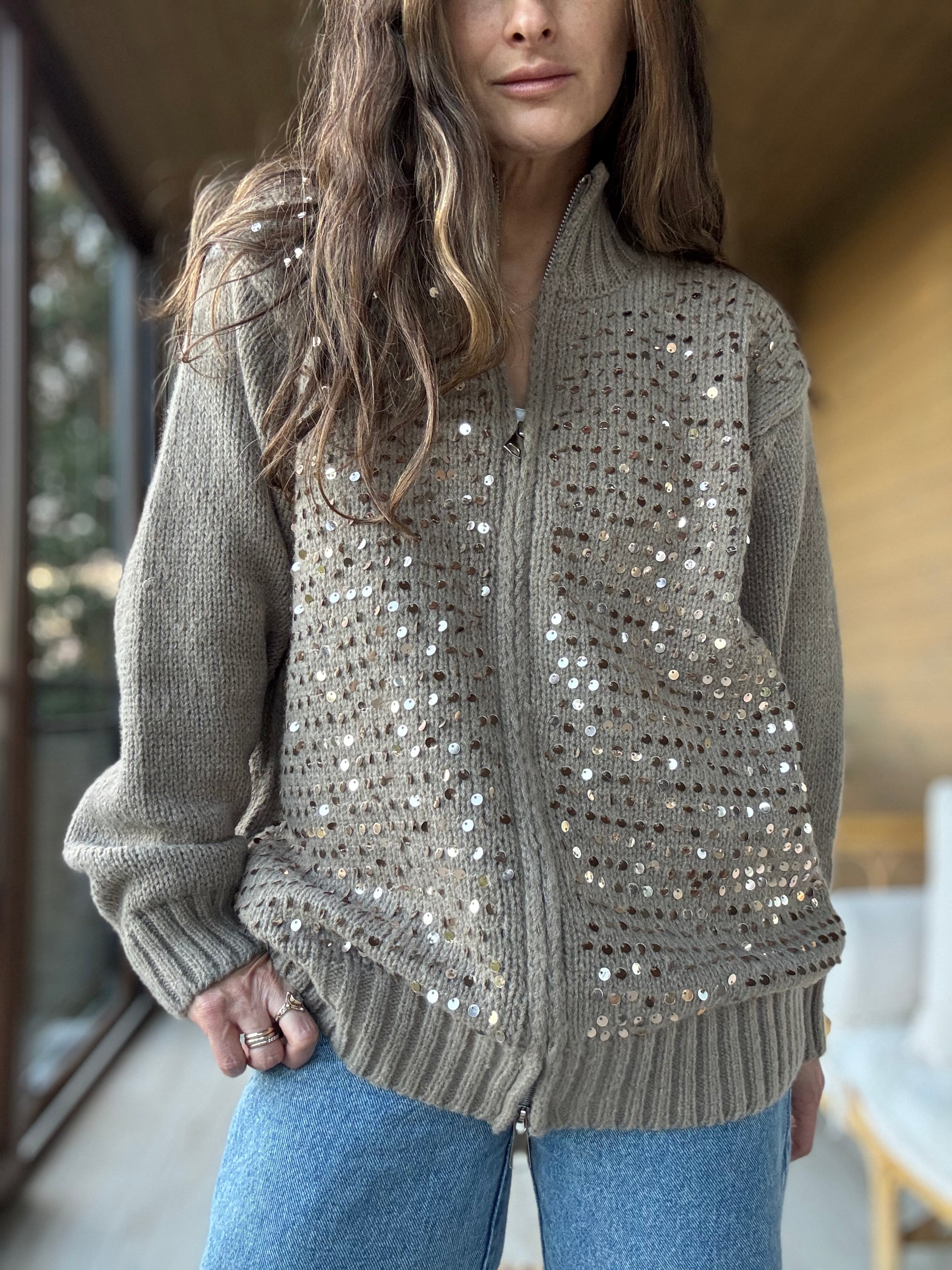 Chaleco lentejuelas beige