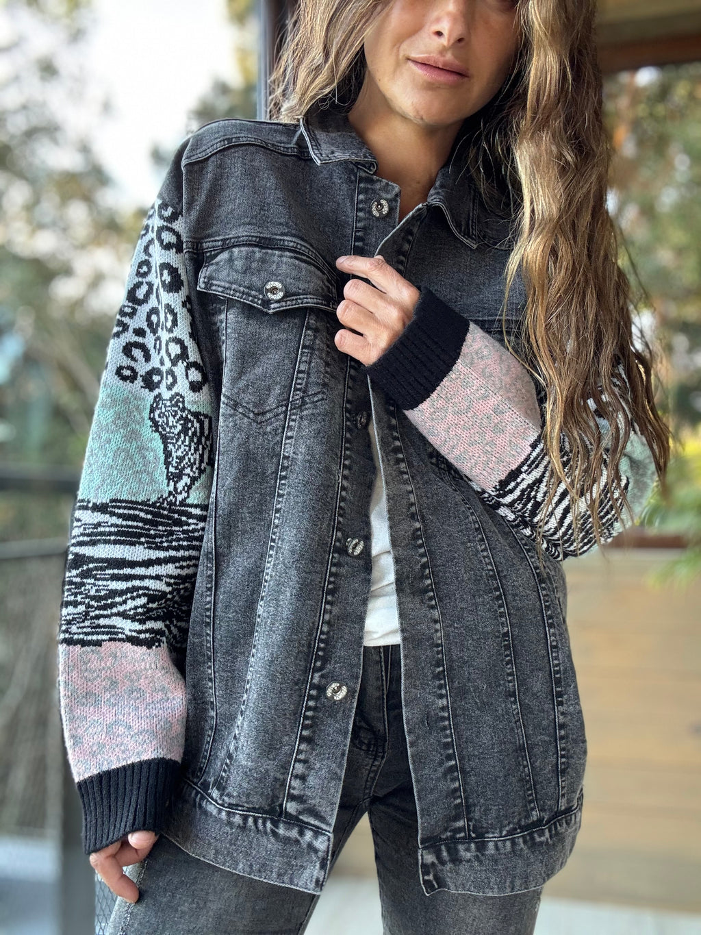 Chaqueta mixta negro jeans lana