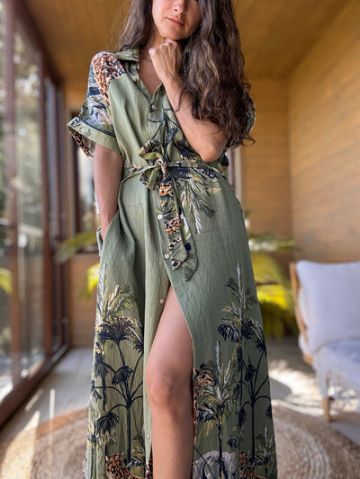 Vestido selva verde manga corta