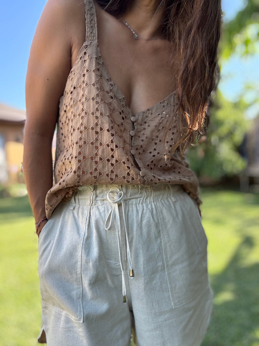 Polerita broderie flecos café