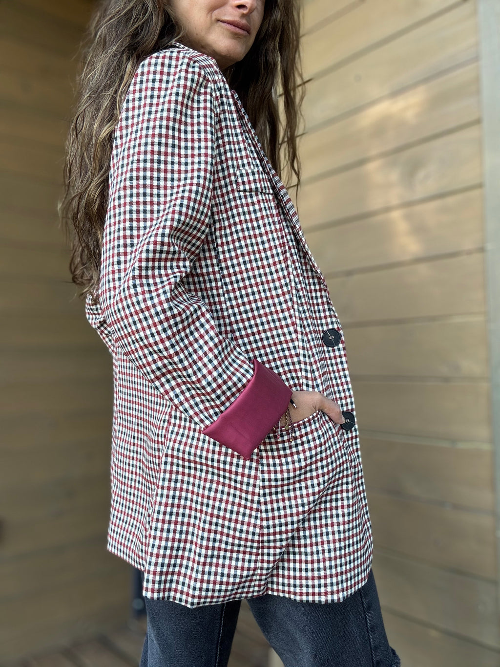 Blazer tartán vino