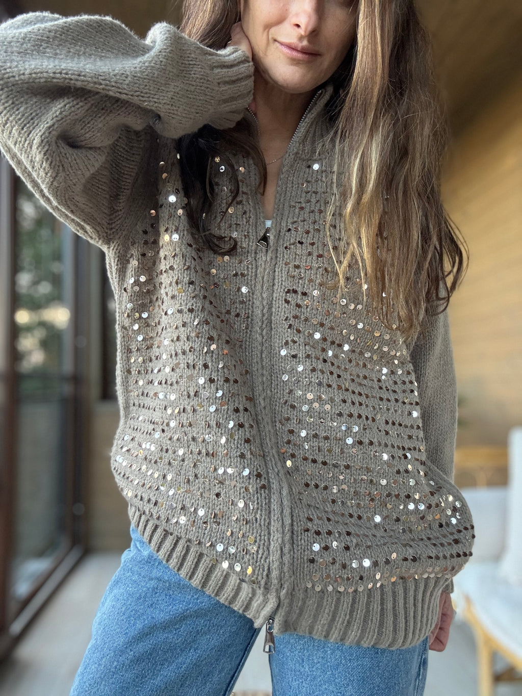 Chaleco lentejuelas beige