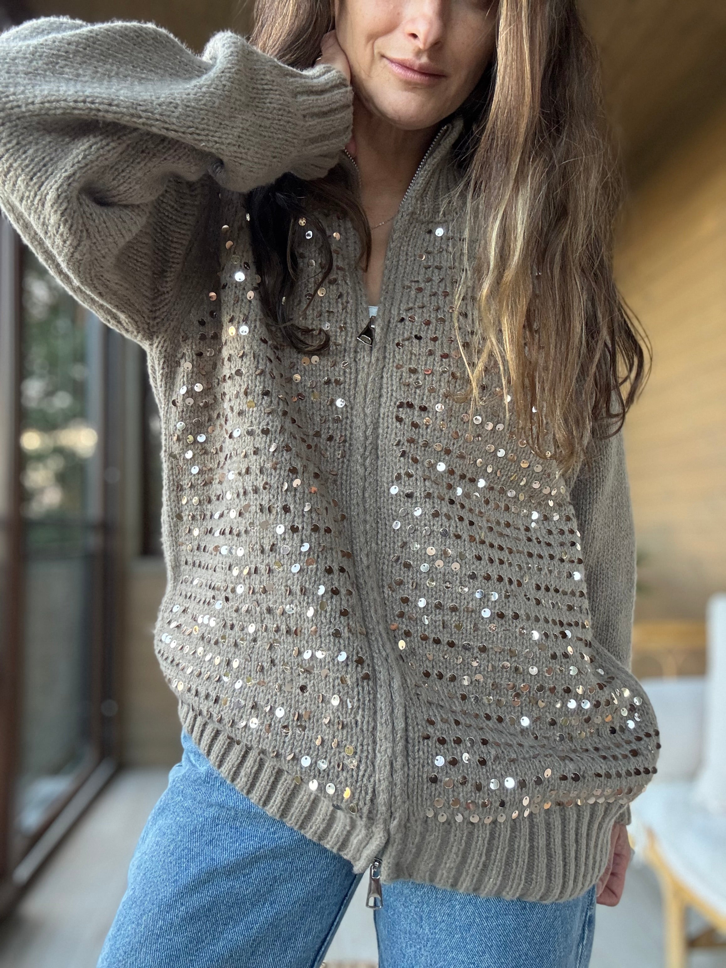 Chaleco lentejuelas beige