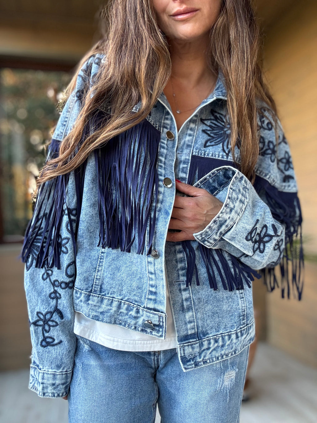 Chaqueta jeans flecos