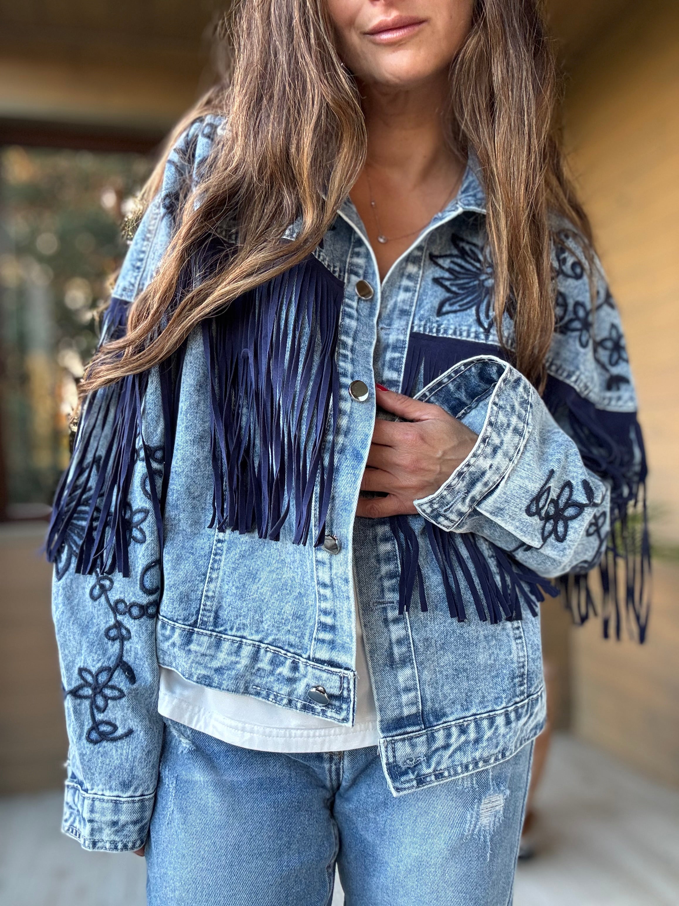 Chaqueta jeans flecos