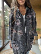 Chaqueta jeans tachas brillo negro