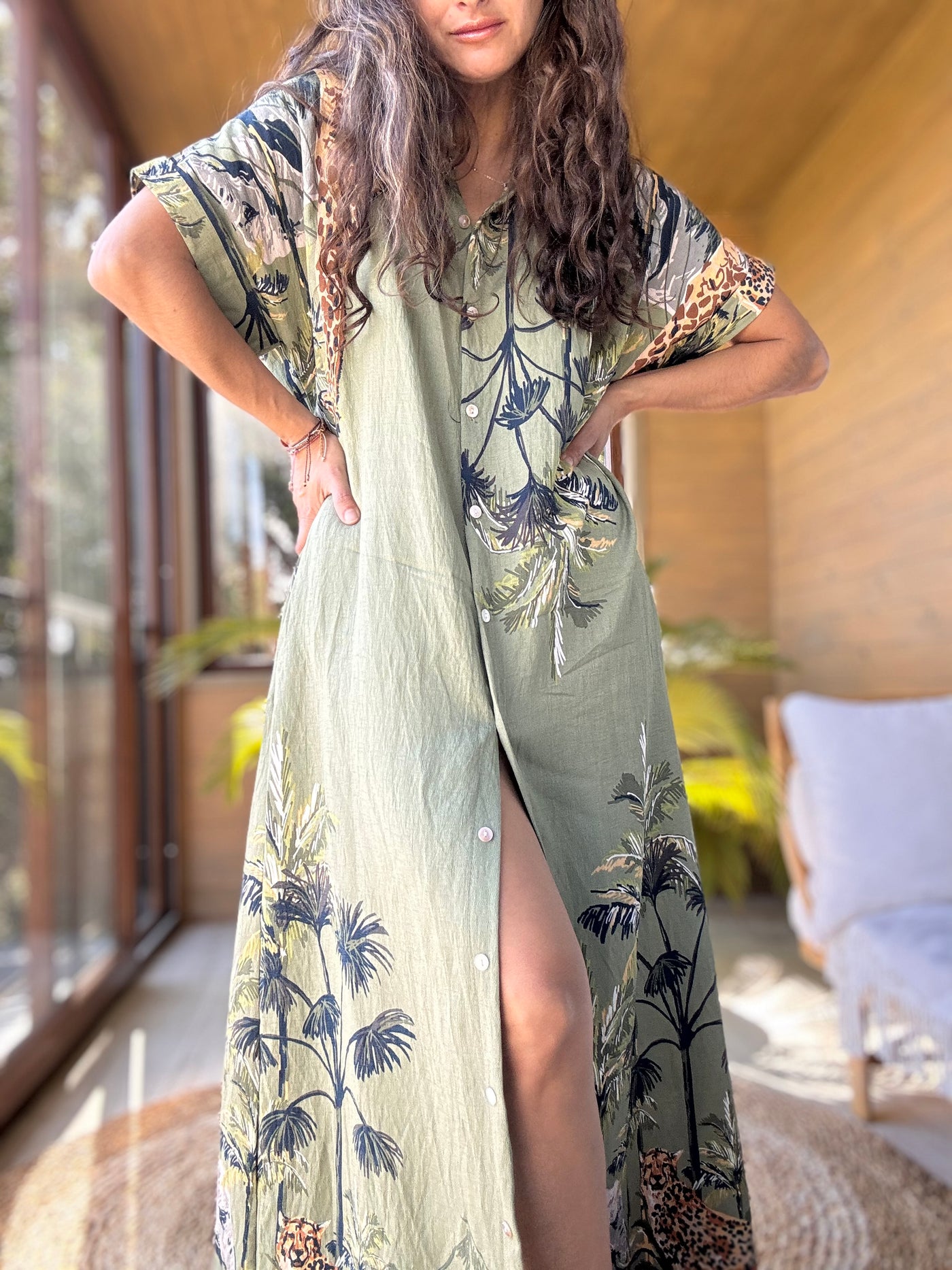 Vestido selva verde manga corta