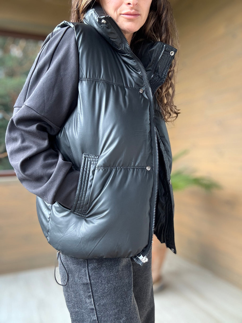 Parka sin mangas impermeable negro