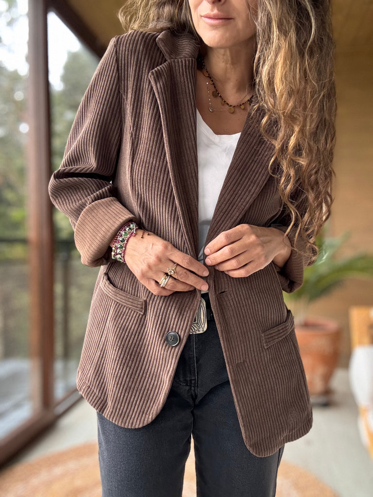 Blazer cotelé grueso café