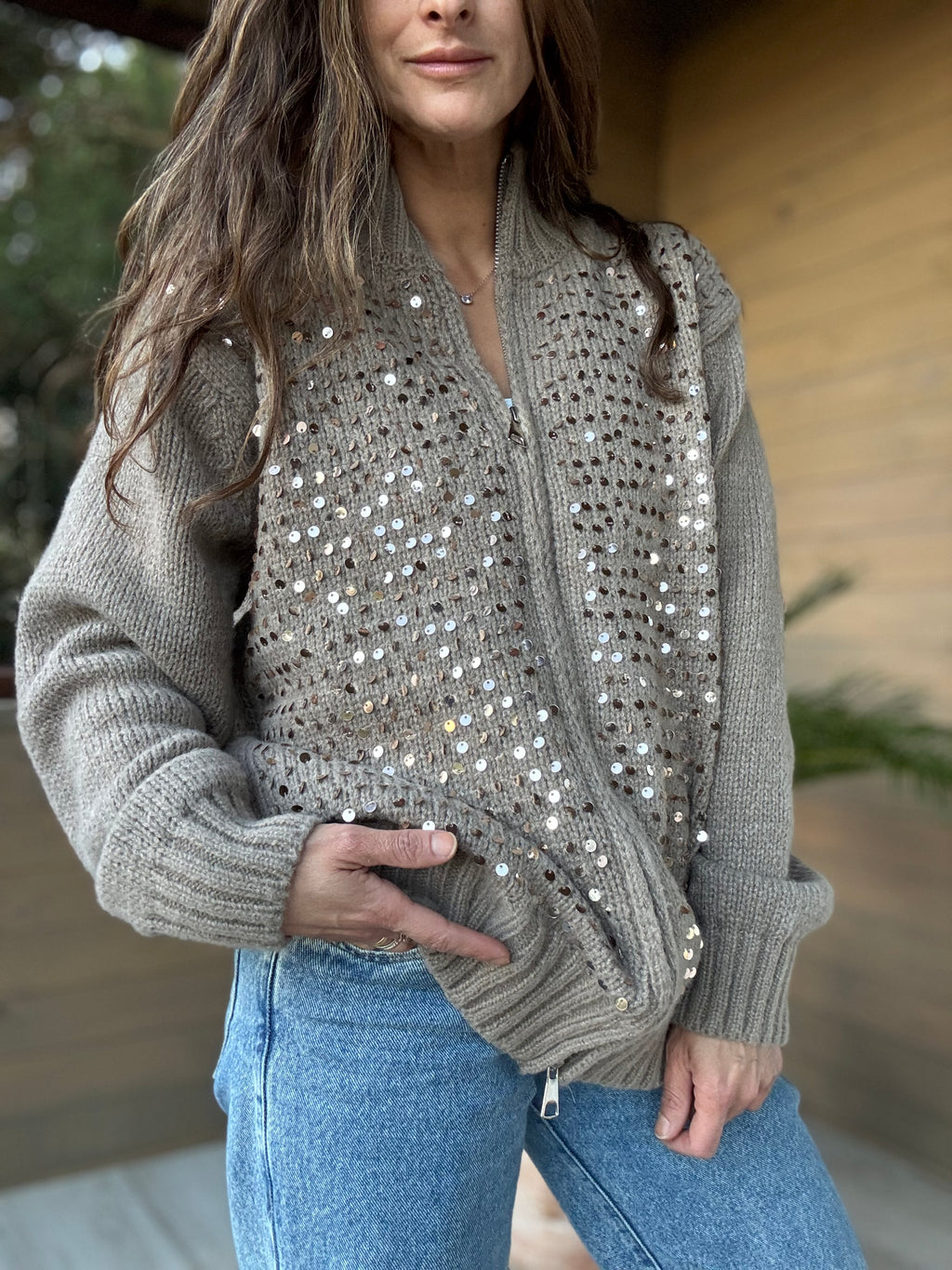 Chaleco lentejuelas beige