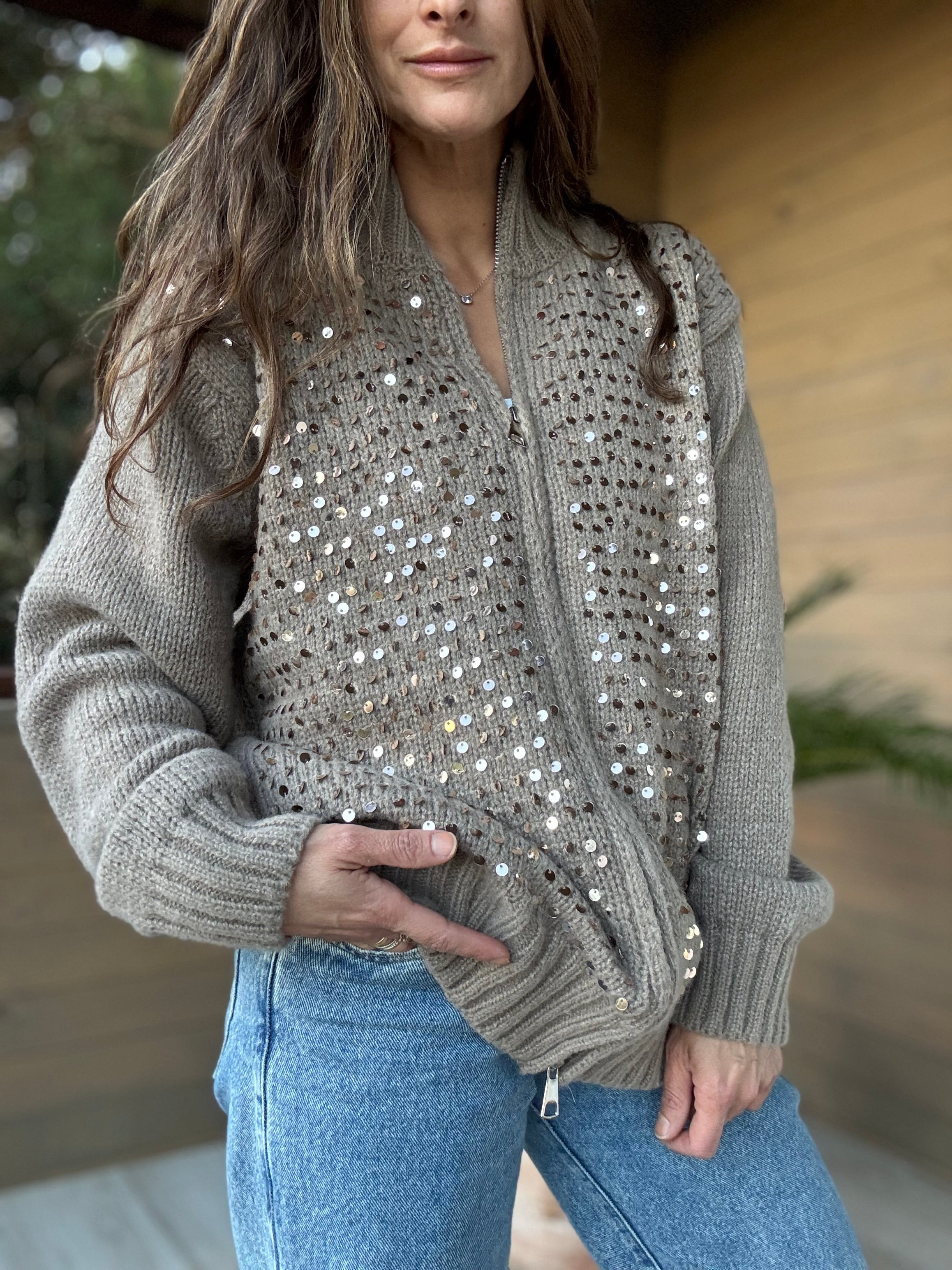 Chaleco lentejuelas beige