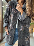 Chaqueta jeans tachas brillo negro