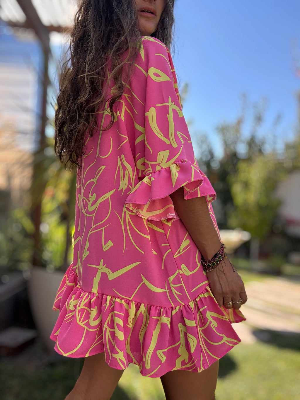 Blusón rosado línea amarillo - Colección CYRA