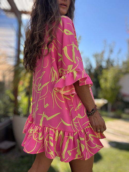 Blusón rosado línea amarillo - Colección CYRA