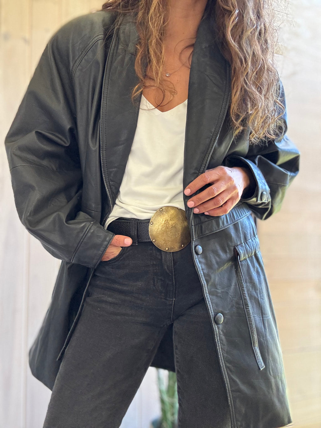Chaqueta cuero gris oscuro vintage - USADO