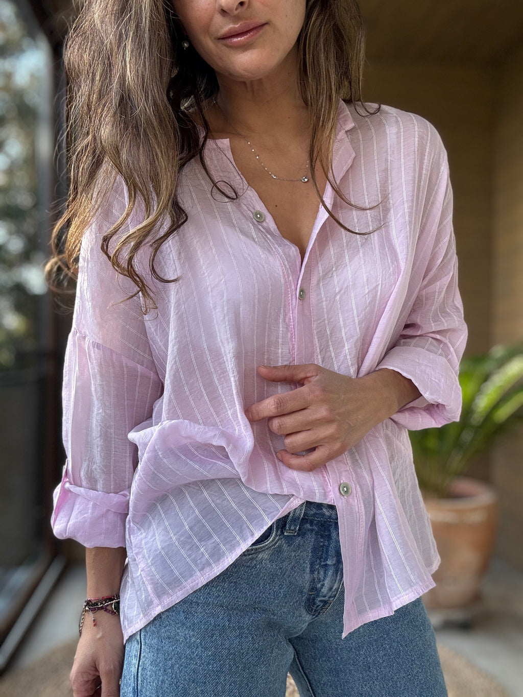 Camisa fluida líneas rosado