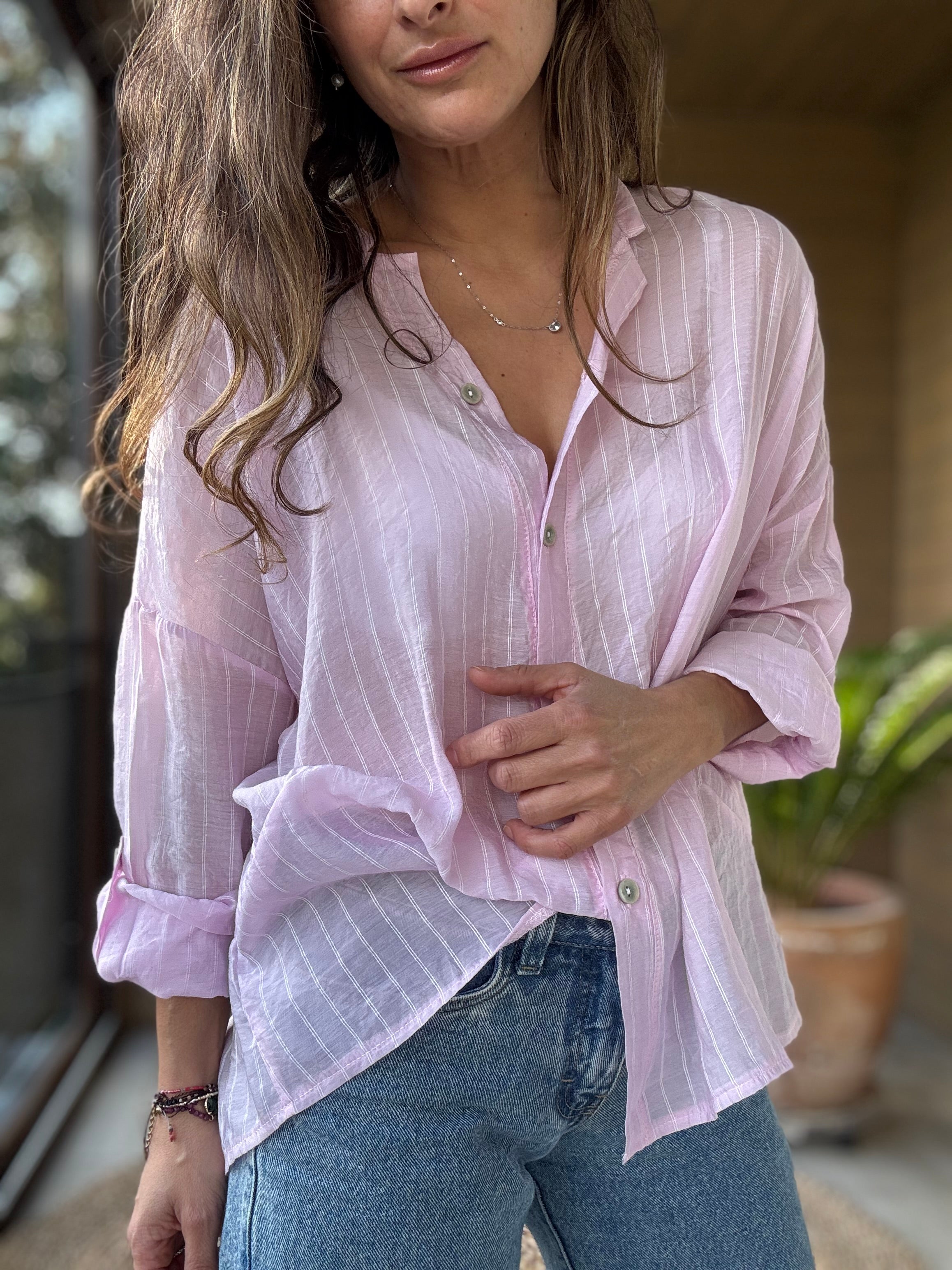 Camisa fluida líneas rosado