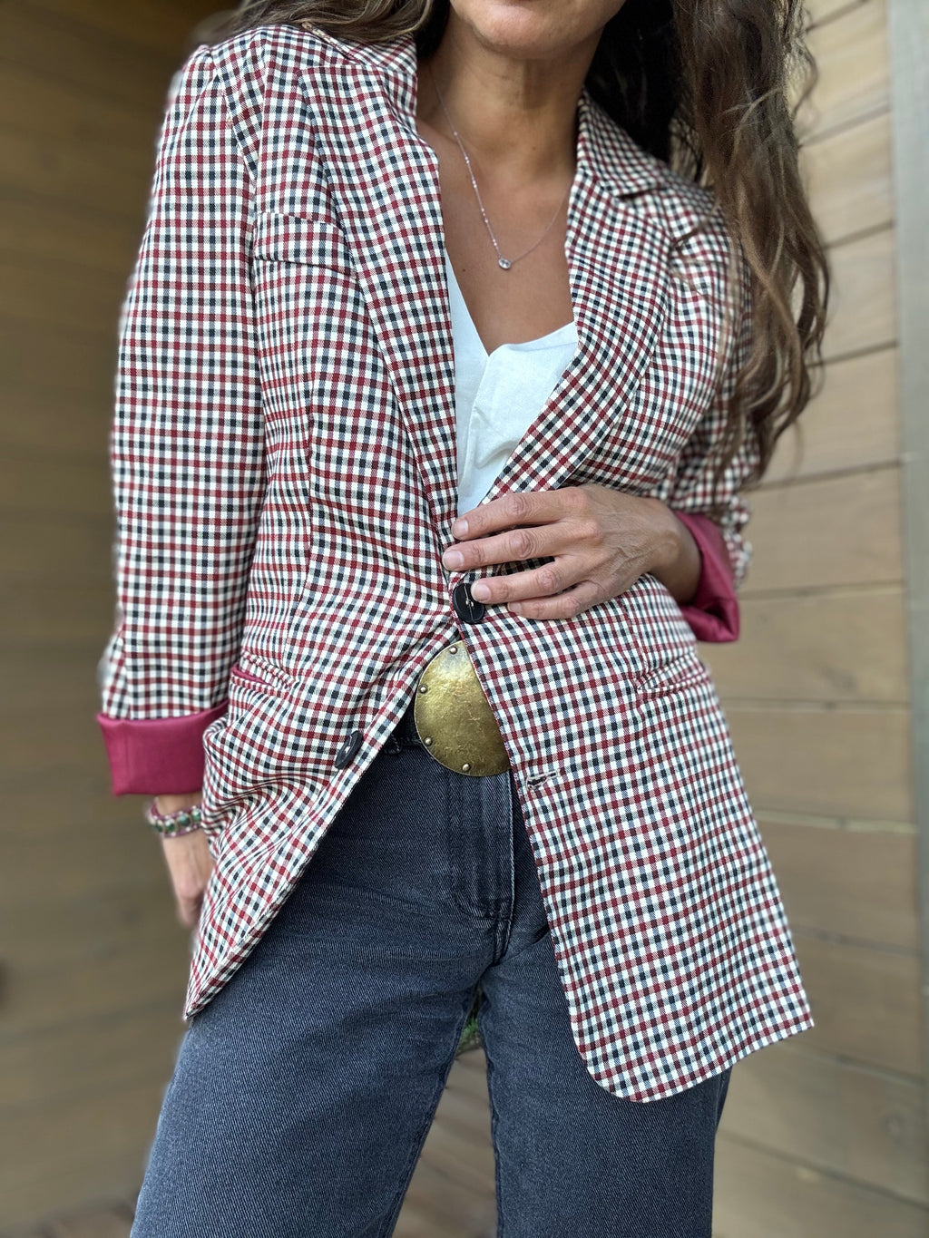 Blazer tartán vino