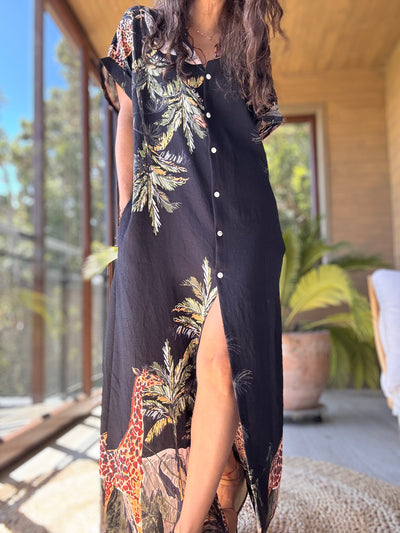 Vestido selva negro manga corta