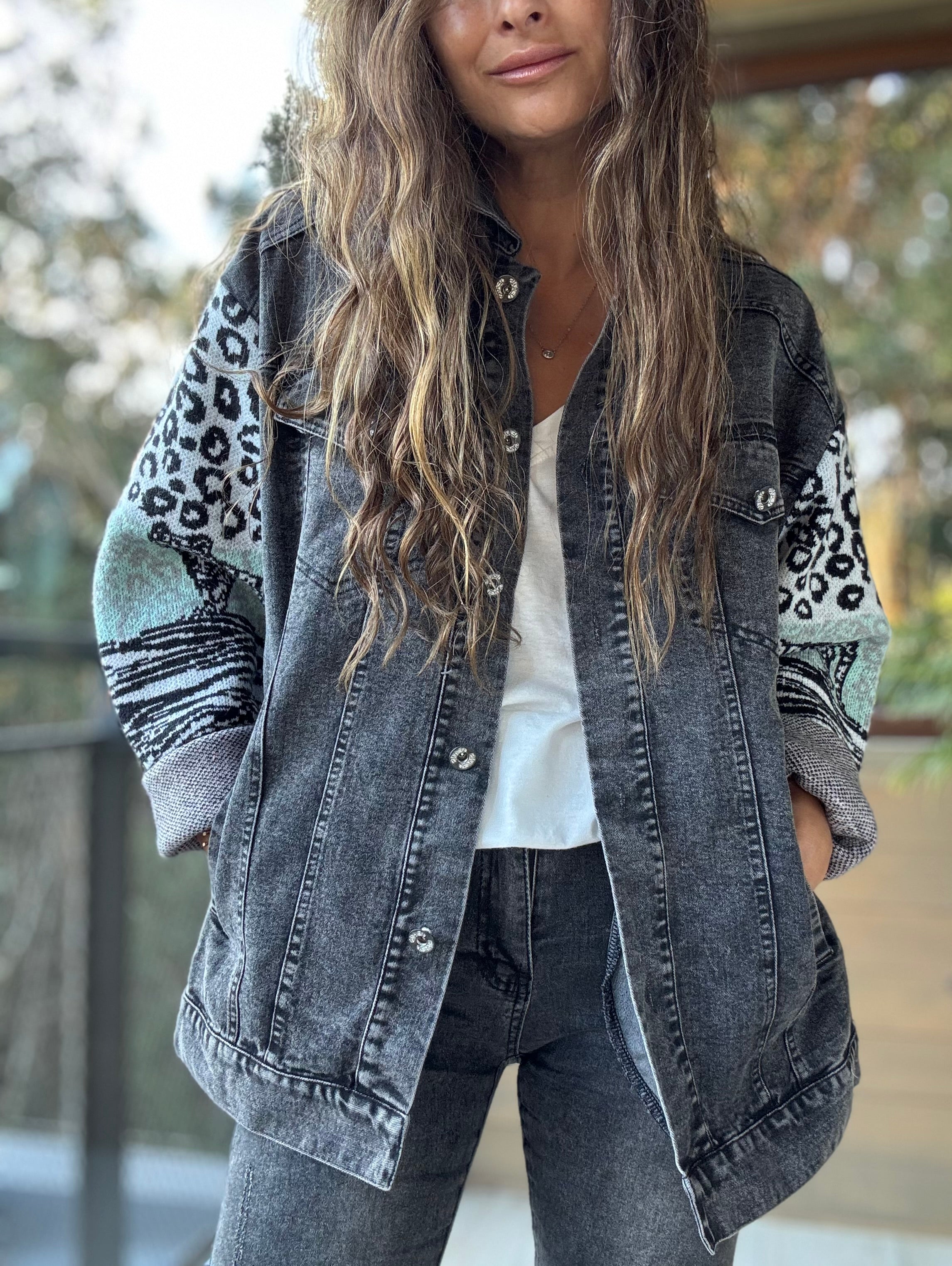 Chaqueta mixta negro jeans lana