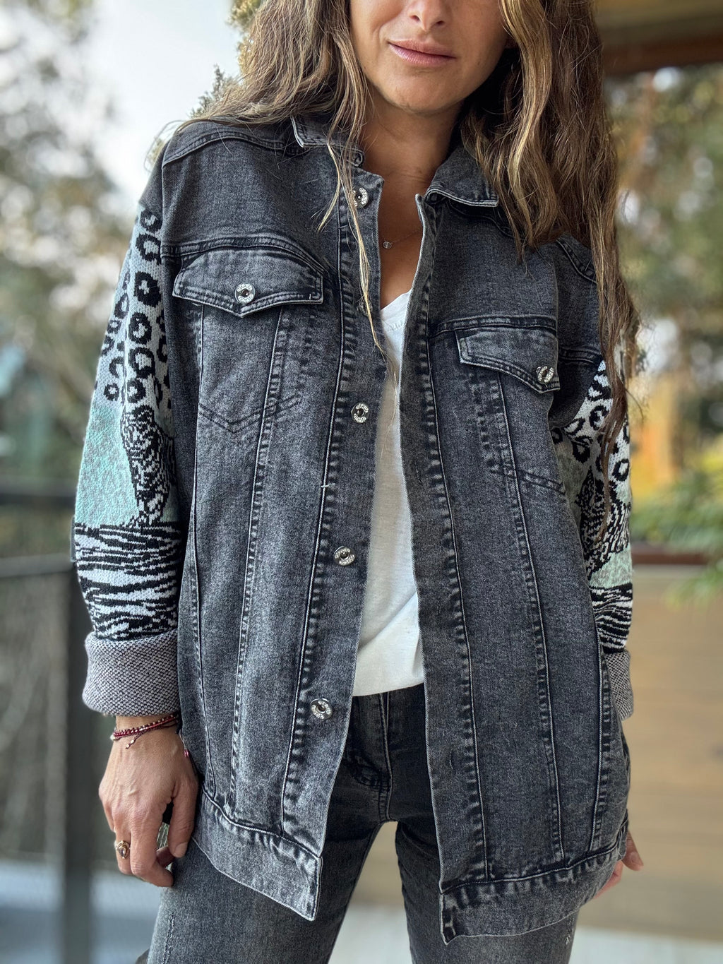 Chaqueta mixta negro jeans lana