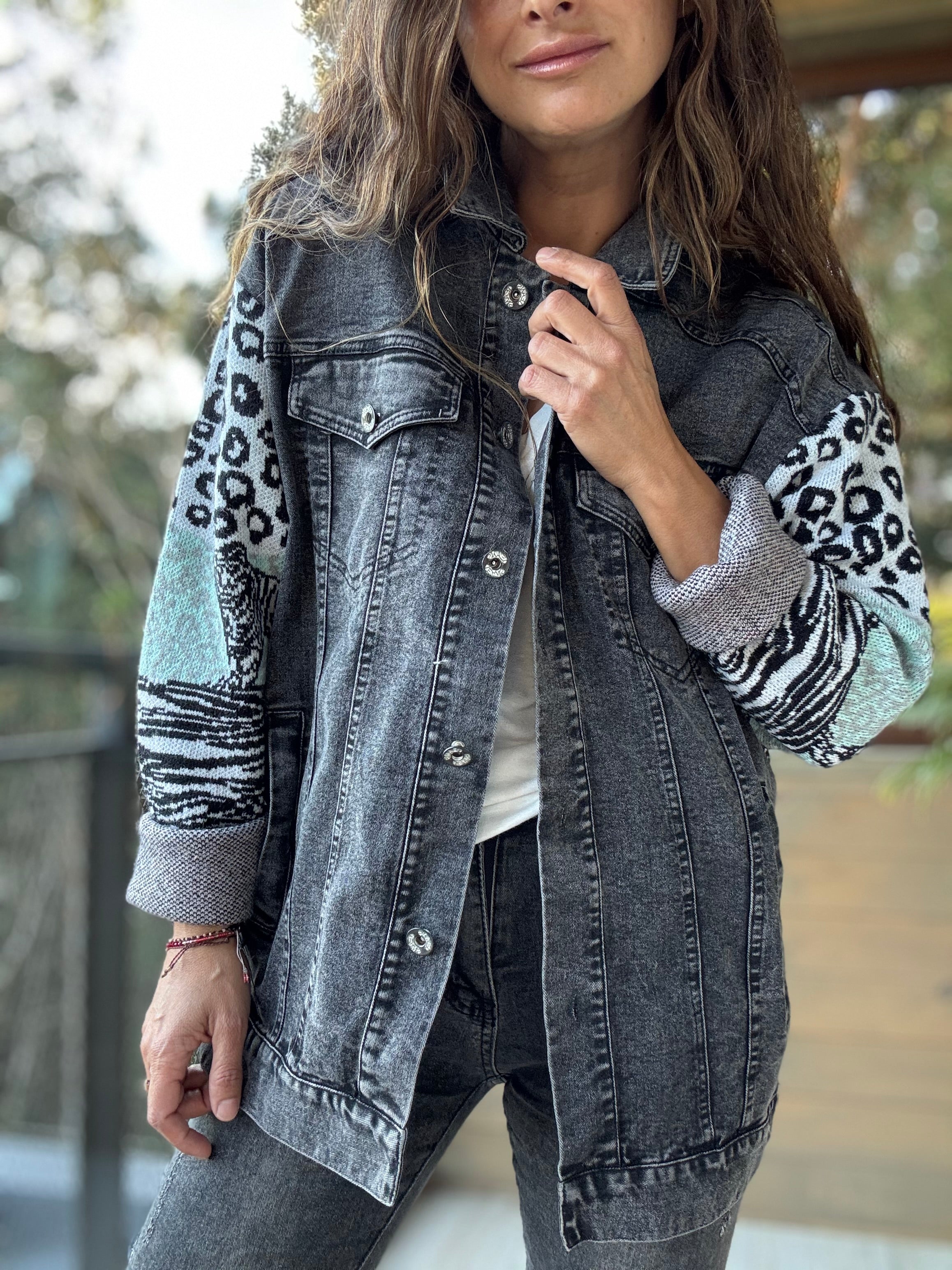 Chaqueta mixta negro jeans lana