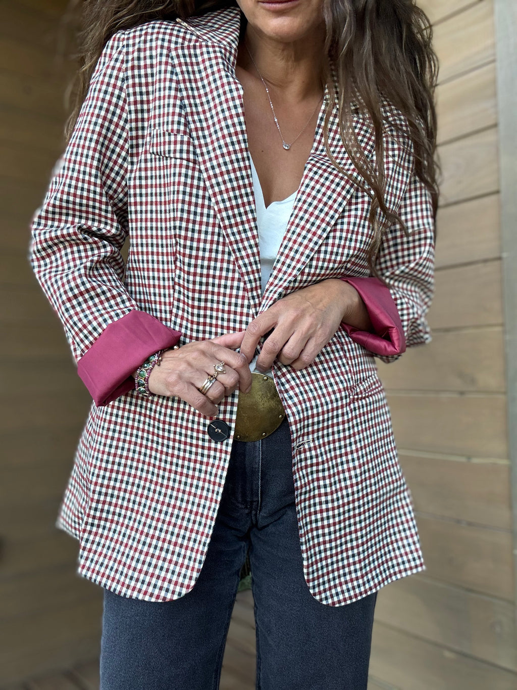 Blazer tartán vino