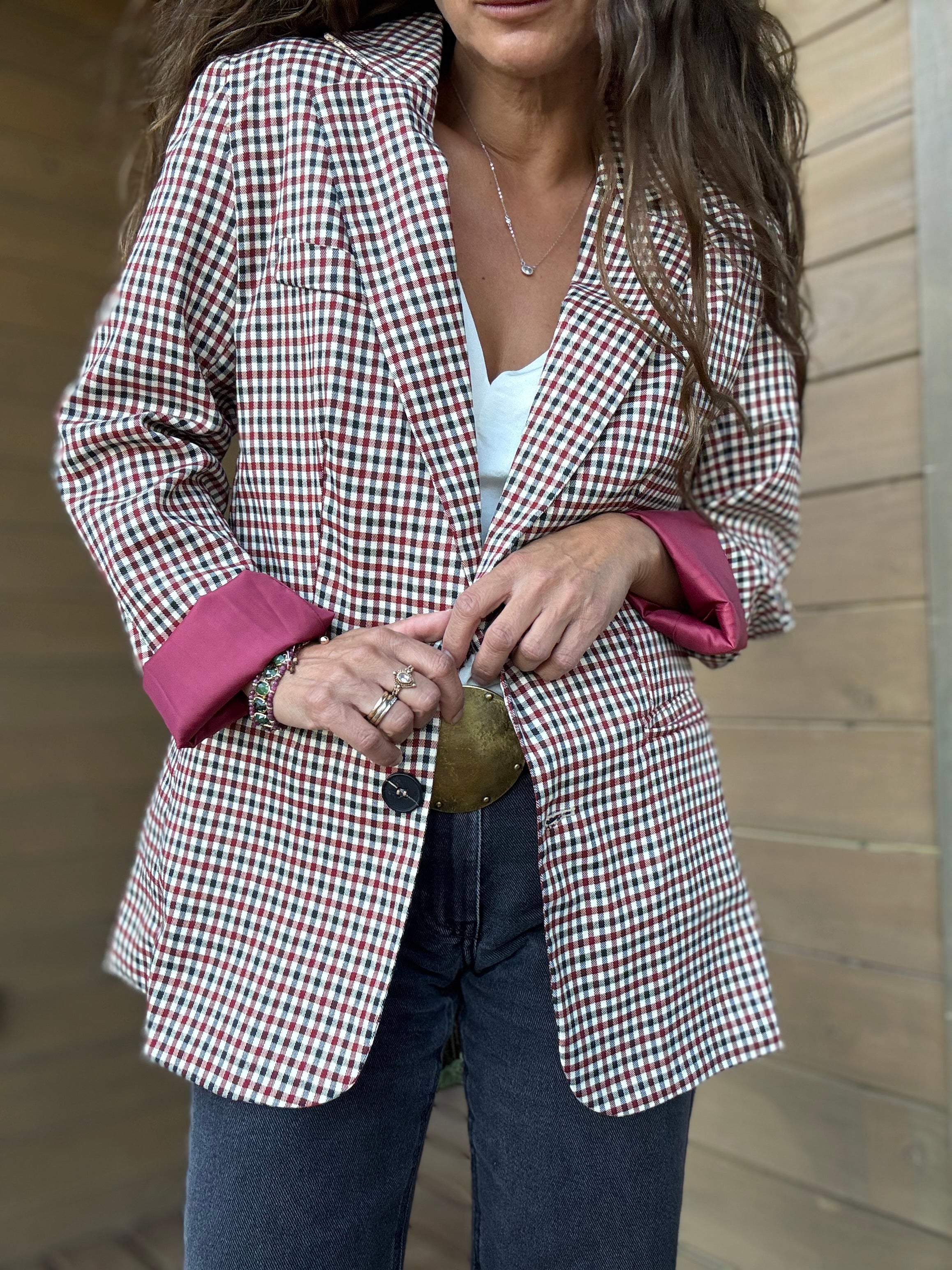Blazer tartán vino