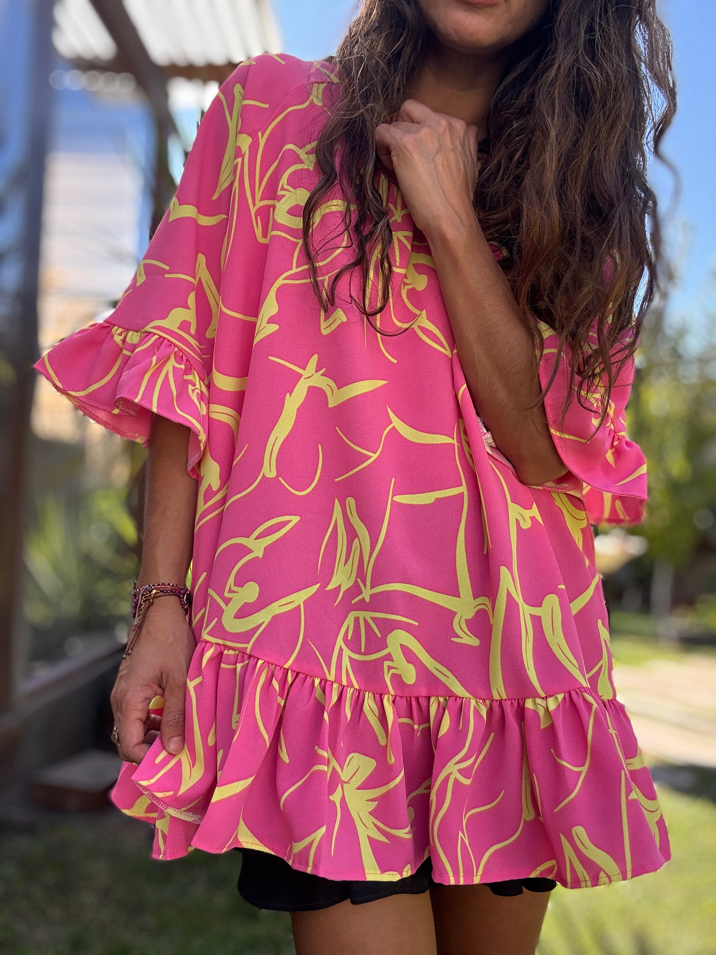 Blusón rosado línea amarillo - Colección CYRA