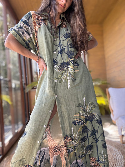 Vestido selva verde manga corta