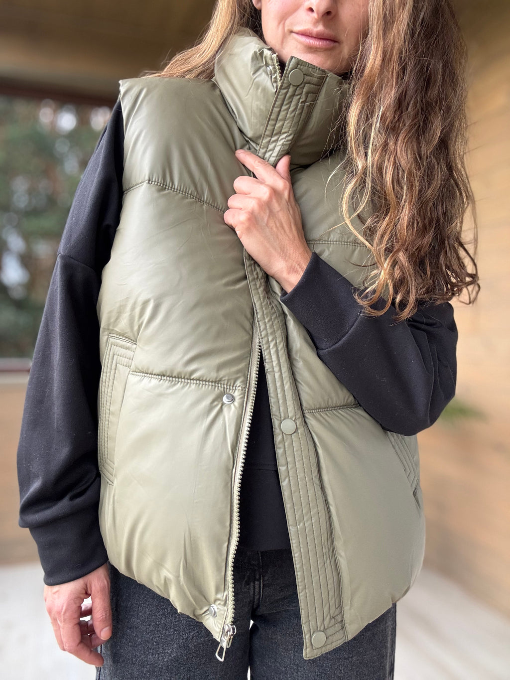 Parka sin mangas impermeable verde