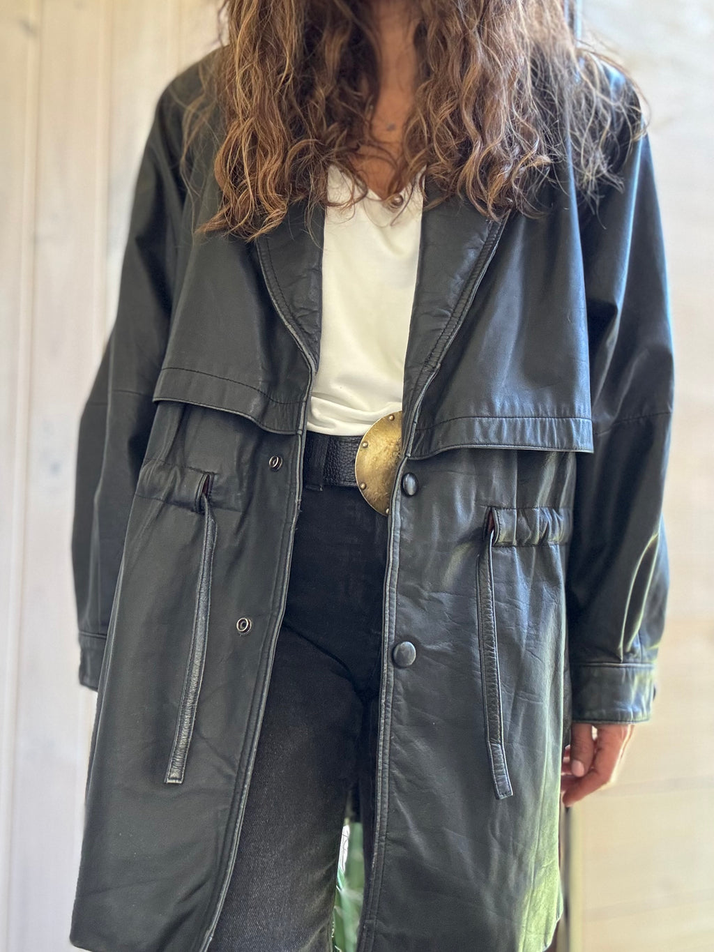 Chaqueta cuero gris oscuro vintage - USADO