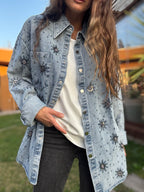Sobre camisa jeans bordada lentejuelas