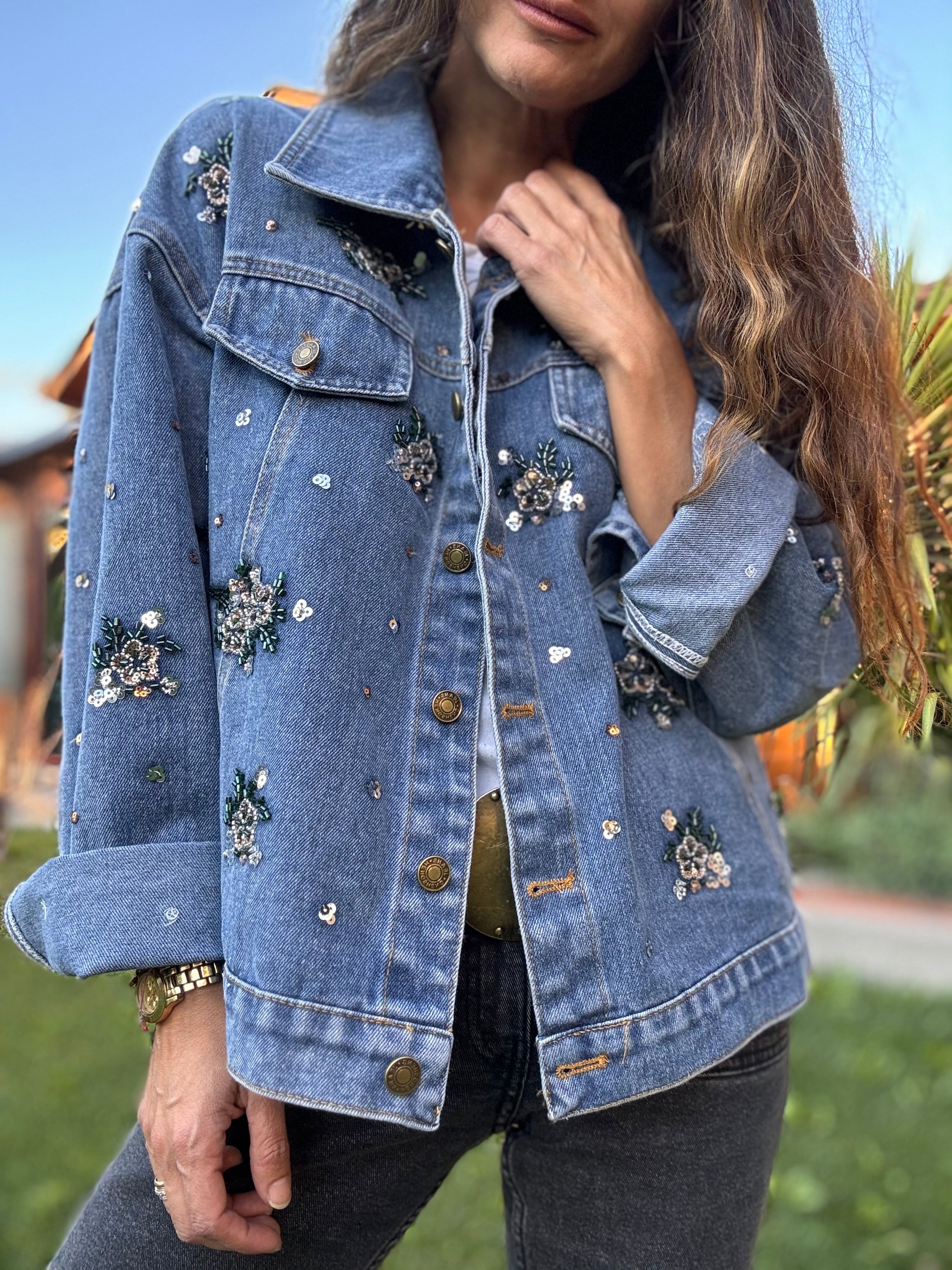 Chaqueta flor lentejuelas